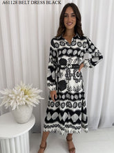Load image into Gallery viewer, Black &amp; White Tyler Abstract Shirt Dress with Long Sleeve