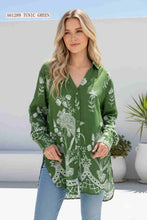 Load image into Gallery viewer, Sage Green Tunic Shirt with Abstract Print