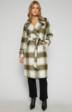 Load image into Gallery viewer, Olive/Cream Double Breasted Checkered Wool Coat