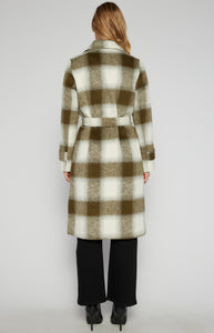 Olive/Cream Double Breasted Checkered Wool Coat