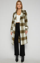 Load image into Gallery viewer, Olive/Cream Double Breasted Checkered Wool Coat