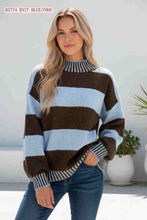 Load image into Gallery viewer, Sky Blue &amp; Chocolate Brown Large Stripe Wool Knit