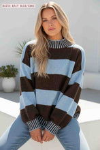 Load image into Gallery viewer, Sky Blue &amp; Chocolate Brown Large Stripe Wool Knit