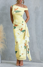 Load image into Gallery viewer, Delva Yellow Off The Shoulder Floral Maxi Dress with Side Split