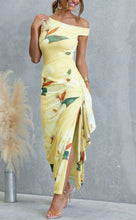 Load image into Gallery viewer, Delva Yellow Off The Shoulder Floral Maxi Dress with Side Split
