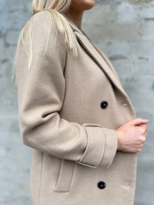 Camel Wool Faux Midi Length Coat with Pockets