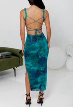 Load image into Gallery viewer, Multi Green Bodycon with corset lace up back