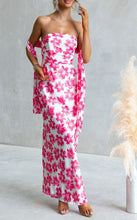 Load image into Gallery viewer, Pink &amp; Red Strapless Maxi Dress with Scarf