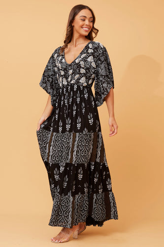 Luna Black Embellished Boho Maxi Dress