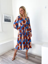 Load image into Gallery viewer, Denim Abstract Long Sleeve Midi &quot;Elsie&quot; Dress with Pockets