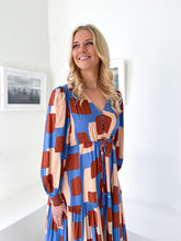 Load image into Gallery viewer, Denim Abstract Long Sleeve Midi &quot;Elsie&quot; Dress with Pockets