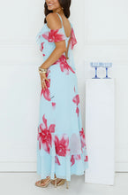 Load image into Gallery viewer, Baby Blue One Shoulder Feature Maxi Style Fitted Foral Dress