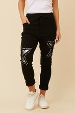 Load image into Gallery viewer, Black Silver Star Sequin Stretch Jogger