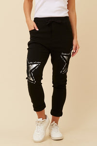 Black Silver Star Sequin Stretch Jogger