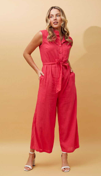 Barbie Pink Linen Wide Leg Jumpsuit