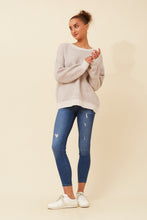 Load image into Gallery viewer, Beige Panino Knit Pullover with crochet stitch to collar