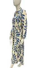 Load image into Gallery viewer, Cream &amp; Blue Long Sleeve Shirt Dress with Self Fabric Tie Waist &amp; Pockets