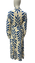 Load image into Gallery viewer, Cream &amp; Blue Long Sleeve Shirt Dress with Self Fabric Tie Waist &amp; Pockets