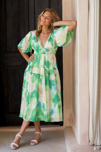 Green Multi Coloured Pandora Dress with double band waist