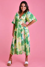 Load image into Gallery viewer, Green Multi Coloured Pandora Dress with double band waist