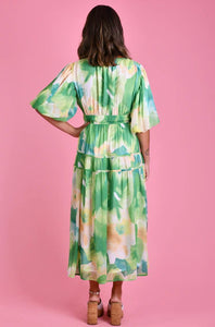 Green Multi Coloured Pandora Dress with double band waist