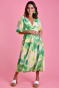 Green Multi Coloured Pandora Dress with double band waist