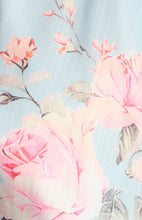 Load image into Gallery viewer, Light Blue Floral Chiffon Mini Dress with Detailed Ruffle Hem