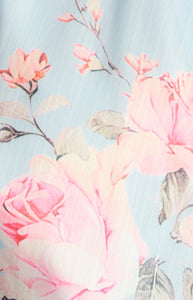 Light Blue Floral Chiffon Mini Dress with Detailed Ruffle Hem
