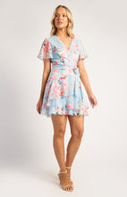 Load image into Gallery viewer, Light Blue Floral Chiffon Mini Dress with Detailed Ruffle Hem