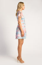 Load image into Gallery viewer, Light Blue Floral Chiffon Mini Dress with Detailed Ruffle Hem