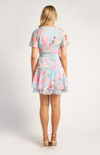 Load image into Gallery viewer, Light Blue Floral Chiffon Mini Dress with Detailed Ruffle Hem