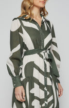 Load image into Gallery viewer, Sage Abstract Printed Faux Linen Button Up Midi Dress