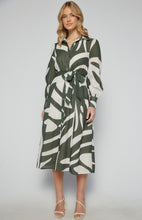 Load image into Gallery viewer, Sage Abstract Printed Faux Linen Button Up Midi Dress