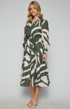 Load image into Gallery viewer, Sage Abstract Printed Faux Linen Button Up Midi Dress