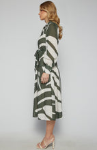 Load image into Gallery viewer, Sage Abstract Printed Faux Linen Button Up Midi Dress