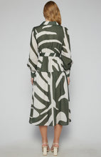 Load image into Gallery viewer, Sage Abstract Printed Faux Linen Button Up Midi Dress