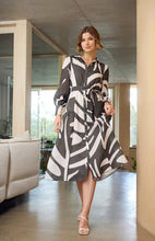 Load image into Gallery viewer, Sage Abstract Printed Faux Linen Button Up Midi Dress