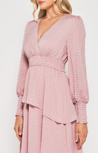 Load image into Gallery viewer, Blush Midi Dress with Asymmetrical Layered Hem
