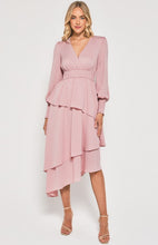 Load image into Gallery viewer, Blush Midi Dress with Asymmetrical Layered Hem