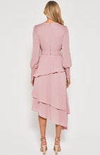 Load image into Gallery viewer, Blush Midi Dress with Asymmetrical Layered Hem