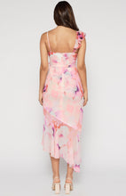 Load image into Gallery viewer, Pink Floral Asymmetric Hem Cocktail Dress
