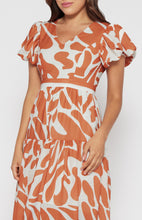 Load image into Gallery viewer, Terracotta Placement Print Linen Midi Dress