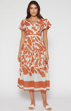 Load image into Gallery viewer, Terracotta Placement Print Linen Midi Dress