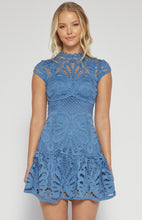 Load image into Gallery viewer, Blue Cap Sleeve Embroided Lace Mini Dress
