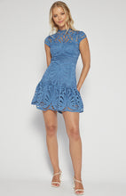 Load image into Gallery viewer, Blue Cap Sleeve Embroided Lace Mini Dress