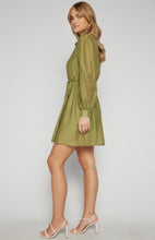 Load image into Gallery viewer, Sage Textured Mini Shirt Dress with Gold Buttons