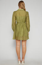 Load image into Gallery viewer, Sage Textured Mini Shirt Dress with Gold Buttons