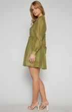 Load image into Gallery viewer, Sage Textured Mini Shirt Dress with Gold Buttons