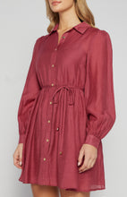 Load image into Gallery viewer, Burgundy Textured Mini Shirt Dress with Gold Buttons