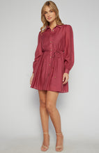 Load image into Gallery viewer, Burgundy Textured Mini Shirt Dress with Gold Buttons